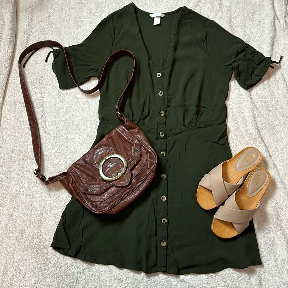 H&M army green button front dress